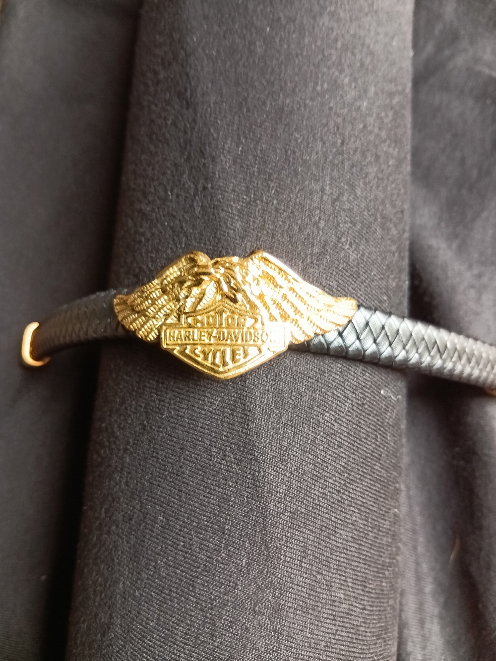 Harley-Davidson Black Braided Leather Bracelet with Gold Shield W/ 🧲 Closure